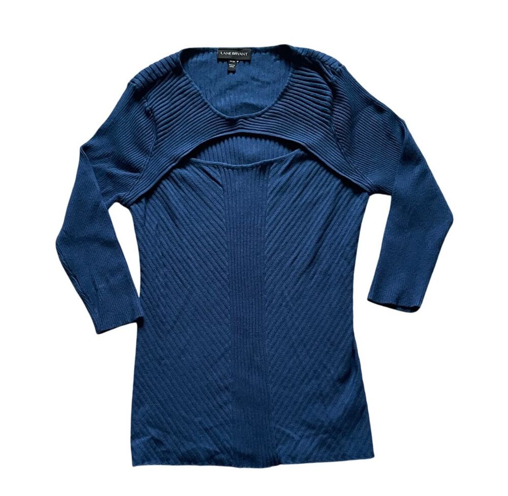 Lane Bryant Womens/Teen Ribbed Sweater Blue Chest Cut out Size 14/16 Feminine